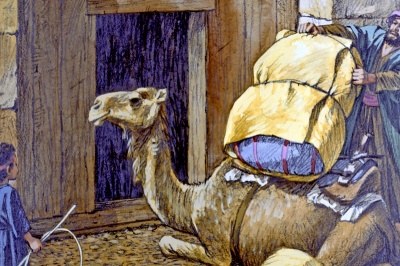 A camel go through the eye of a needle 骆驼穿过针的眼（马可福音10：25）